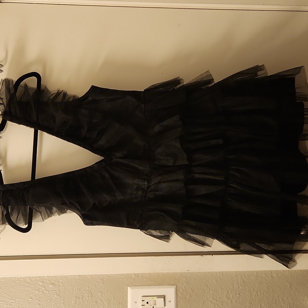 Lulus, black tulle/deep V/mini dress/ Size L